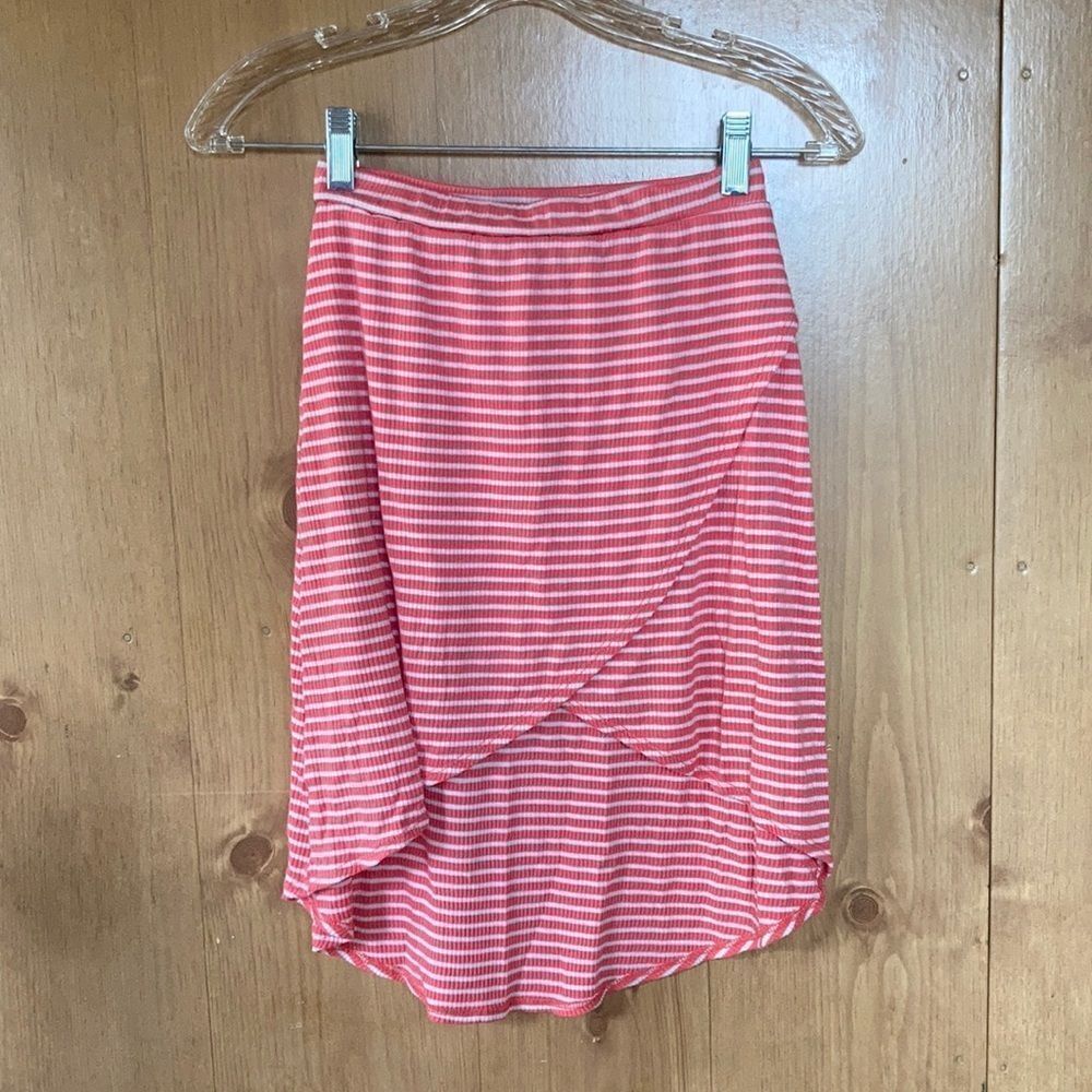 Cotton Elastic Waist Pink Striped Wrap Skirt XS